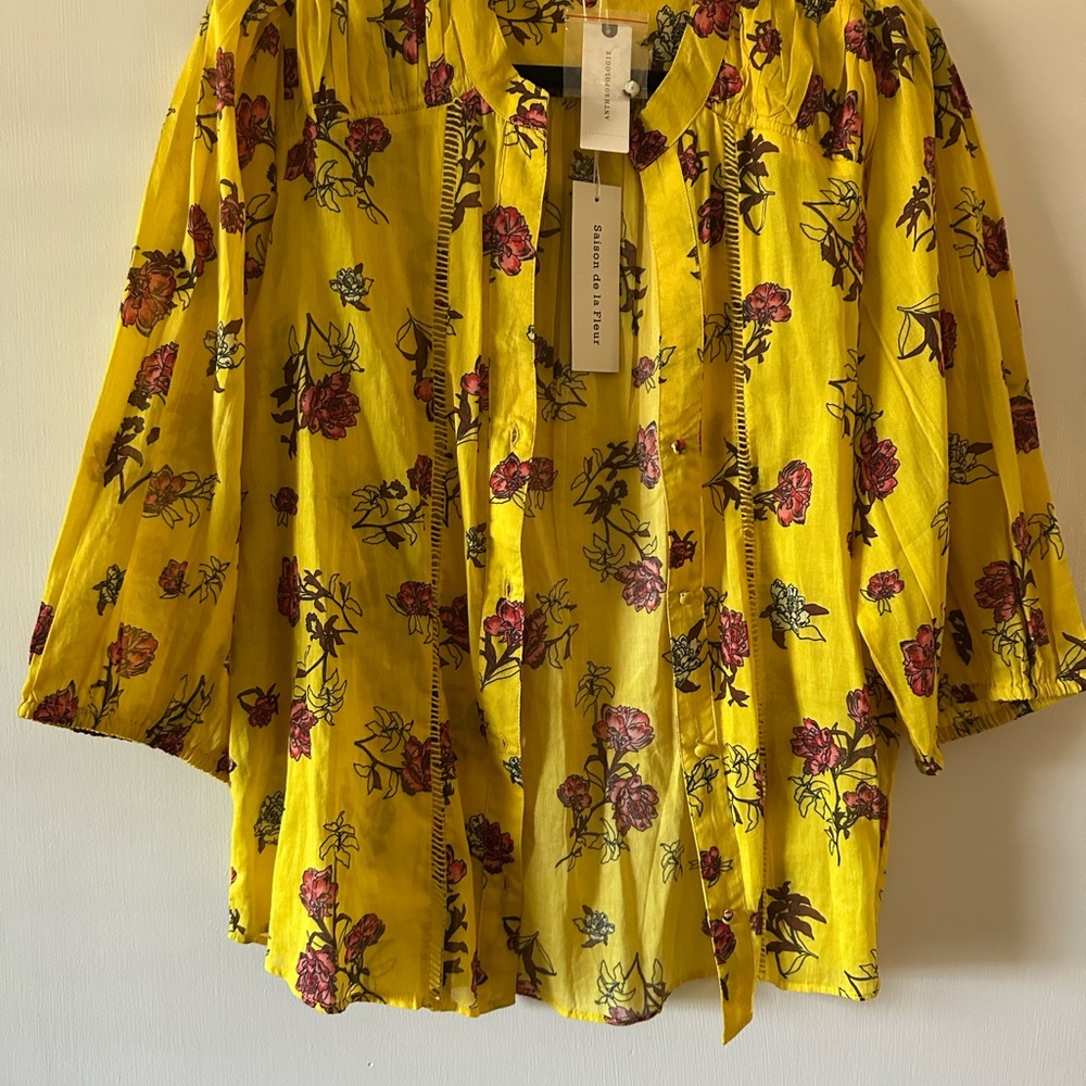 Anthropologie Mustard Floral Blouse